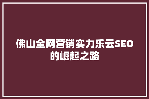 佛山全网营销实力乐云SEO的崛起之路