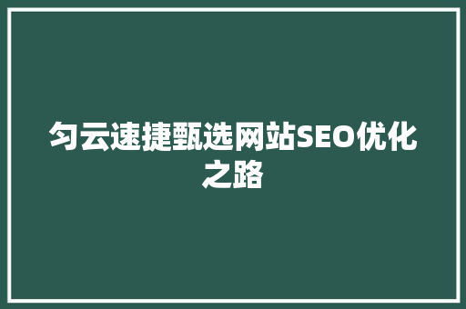 匀云速捷甄选网站SEO优化之路