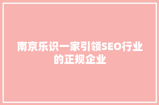 南京乐识一家引领SEO行业的正规企业
