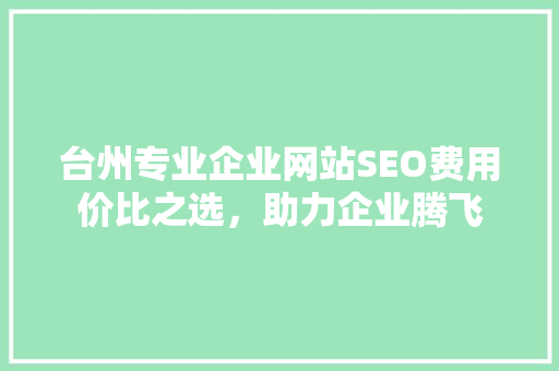 台州专业企业网站SEO费用价比之选，助力企业腾飞