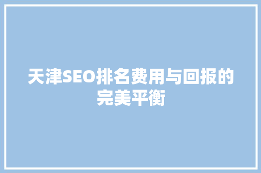 天津SEO排名费用与回报的完美平衡