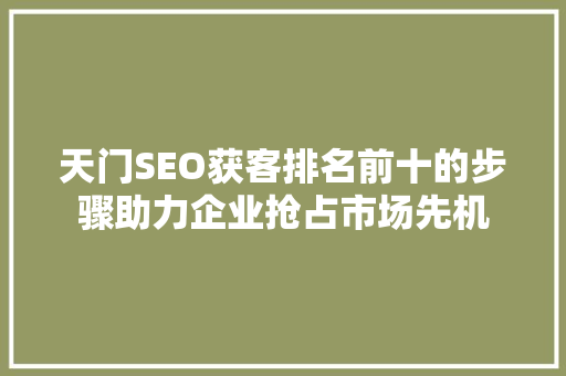 天门SEO获客排名前十的步骤助力企业抢占市场先机