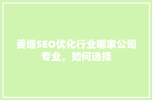 姜堰SEO优化行业哪家公司专业，如何选择
