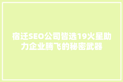 宿迁SEO公司皆选19火星助力企业腾飞的秘密武器