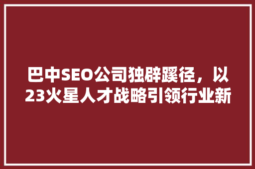 巴中SEO公司独辟蹊径，以23火星人才战略引领行业新风向