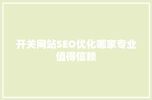 开关网站SEO优化哪家专业值得信赖