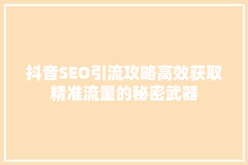抖音SEO引流攻略高效获取精准流量的秘密武器