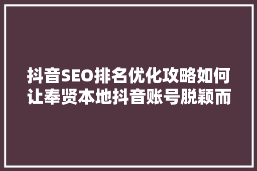 抖音SEO排名优化攻略如何让奉贤本地抖音账号脱颖而出