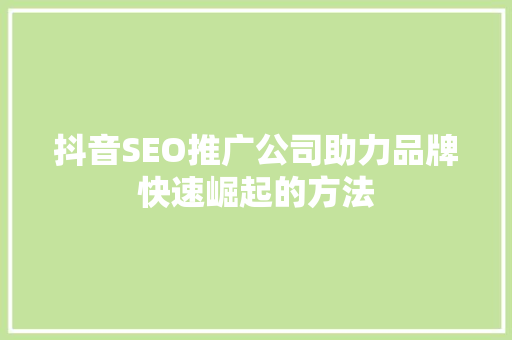 抖音SEO推广公司助力品牌快速崛起的方法