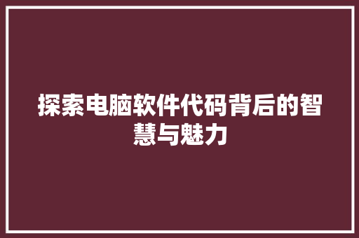 探索电脑软件代码背后的智慧与魅力