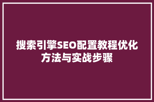 搜索引擎SEO配置教程优化方法与实战步骤