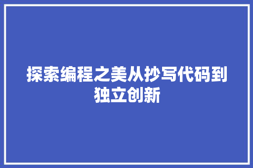 探索编程之美从抄写代码到独立创新