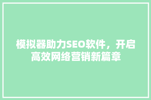 模拟器助力SEO软件，开启高效网络营销新篇章