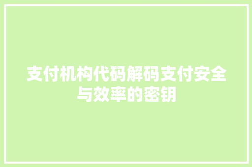 支付机构代码解码支付安全与效率的密钥