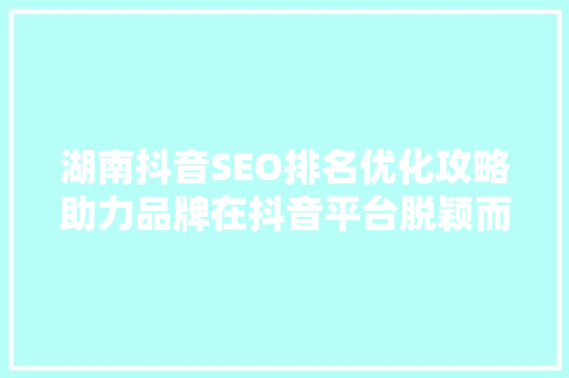 湖南抖音SEO排名优化攻略助力品牌在抖音平台脱颖而出