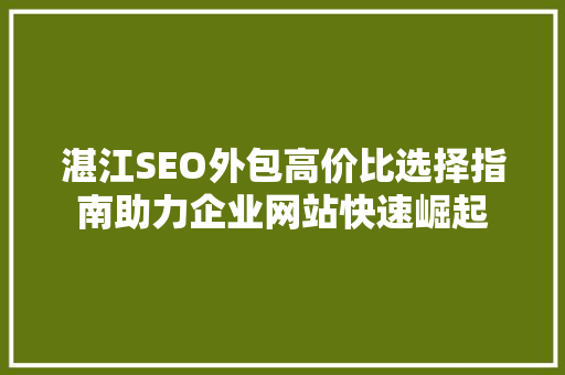 湛江SEO外包高价比选择指南助力企业网站快速崛起