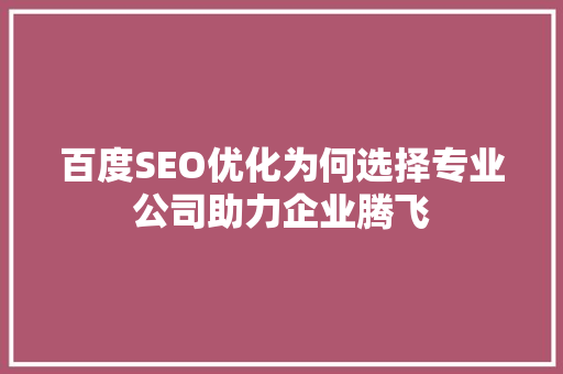 百度SEO优化为何选择专业公司助力企业腾飞