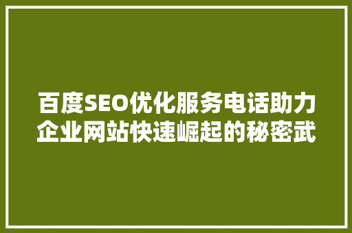 百度SEO优化服务电话助力企业网站快速崛起的秘密武器
