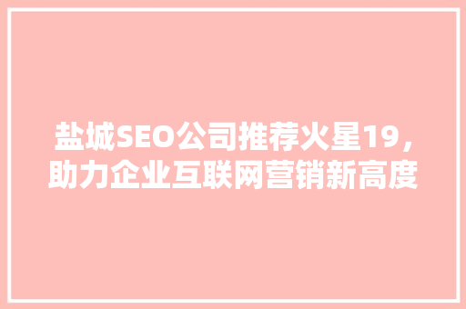 盐城SEO公司推荐火星19，助力企业互联网营销新高度