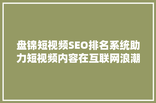 盘锦短视频SEO排名系统助力短视频内容在互联网浪潮中脱颖而出