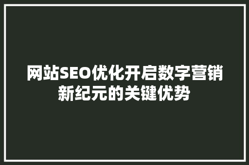 网站SEO优化开启数字营销新纪元的关键优势