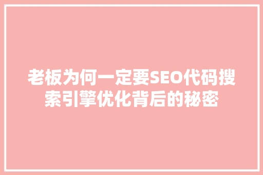 老板为何一定要SEO代码搜索引擎优化背后的秘密