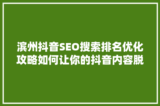 滨州抖音SEO搜索排名优化攻略如何让你的抖音内容脱颖而出
