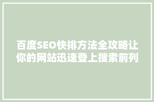 百度SEO快排方法全攻略让你的网站迅速登上搜索前列