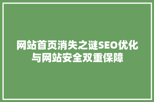 网站首页消失之谜SEO优化与网站安全双重保障