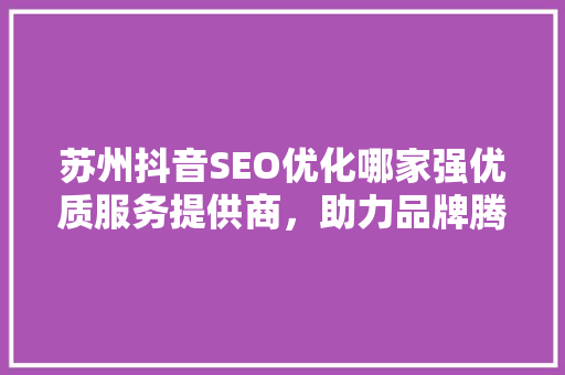 苏州抖音SEO优化哪家强优质服务提供商，助力品牌腾飞