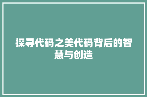 探寻代码之美代码背后的智慧与创造