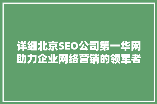 详细北京SEO公司第一华网助力企业网络营销的领军者
