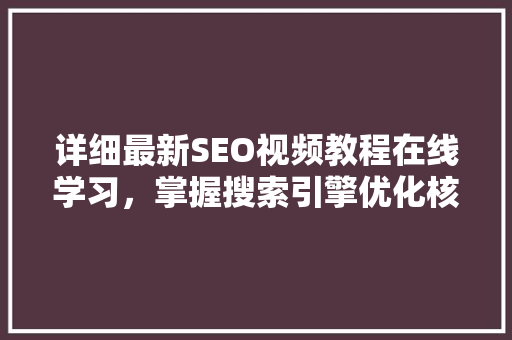 详细最新SEO视频教程在线学习，掌握搜索引擎优化核心步骤