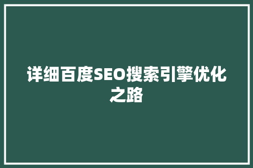 详细百度SEO搜索引擎优化之路
