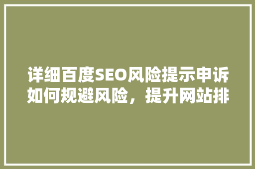 详细百度SEO风险提示申诉如何规避风险，提升网站排名