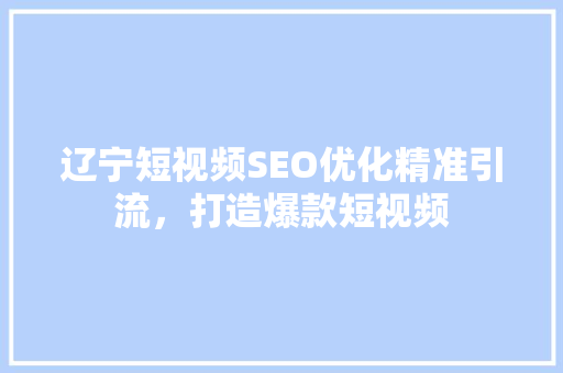 辽宁短视频SEO优化精准引流，打造爆款短视频
