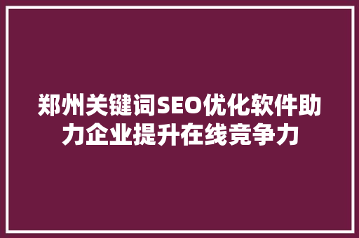 郑州关键词SEO优化软件助力企业提升在线竞争力