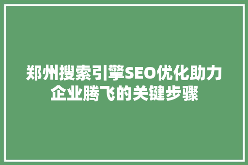 郑州搜索引擎SEO优化助力企业腾飞的关键步骤