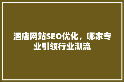 酒店网站SEO优化，哪家专业引领行业潮流