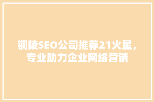 铜陵SEO公司推荐21火星，专业助力企业网络营销