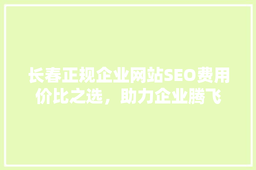 长春正规企业网站SEO费用价比之选，助力企业腾飞