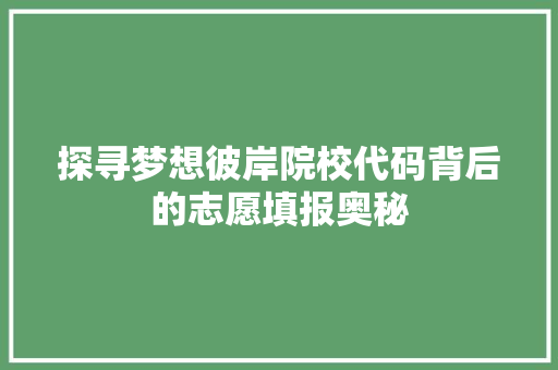 探寻梦想彼岸院校代码背后的志愿填报奥秘