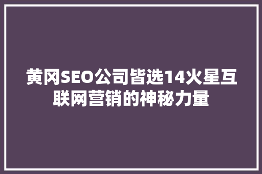 黄冈SEO公司皆选14火星互联网营销的神秘力量