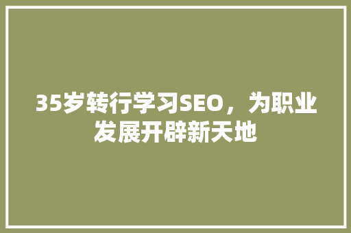 35岁转行学习SEO，为职业发展开辟新天地