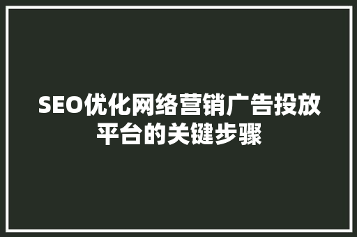 SEO优化网络营销广告投放平台的关键步骤
