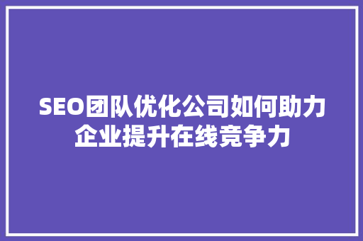 SEO团队优化公司如何助力企业提升在线竞争力