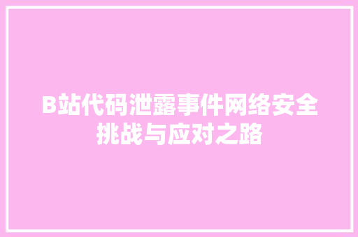 B站代码泄露事件网络安全挑战与应对之路