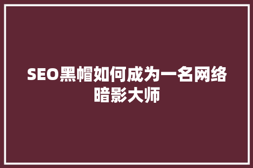 SEO黑帽如何成为一名网络暗影大师