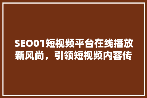 SEO01短视频平台在线播放新风尚，引领短视频内容传播革命