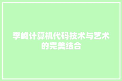 李峋计算机代码技术与艺术的完美结合